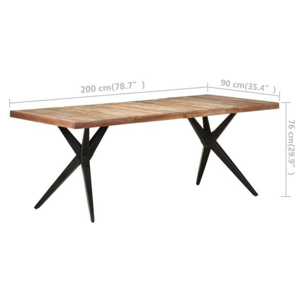 vidaXL spisebord 200x90x76 cm massivt genbrugstræ
