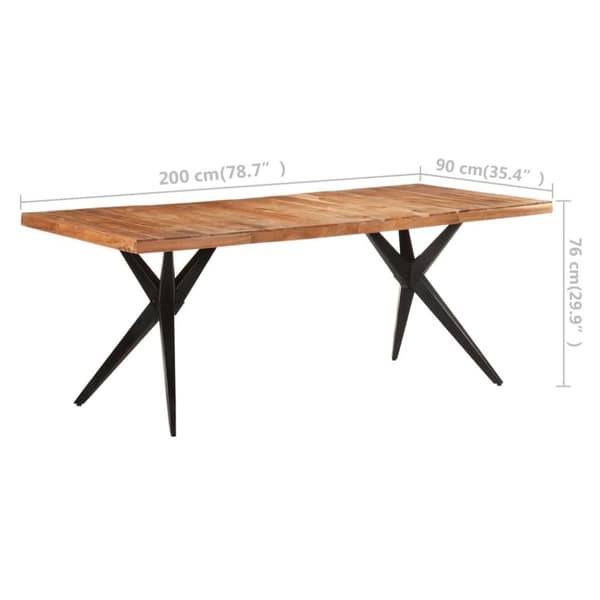 vidaXL Ruokapöytä 200x90x76 cm täysi akaasiapuu