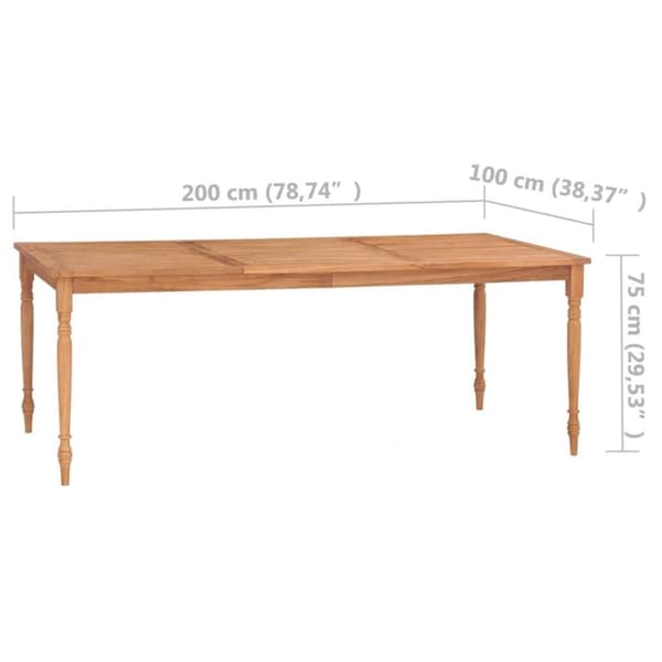 vidaXL Batavia pöytä 200x100x75 cm täysi tiikki