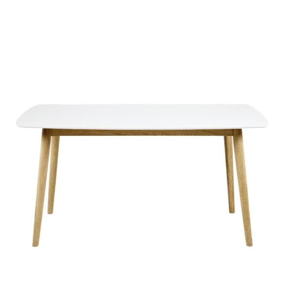 Naila spisebord 80 x 150 cm med hvid træ bordplade og stel i massiv eg.