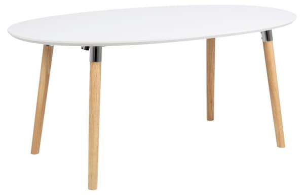 Belle matbord 100 x 170/270 cm med 2 tilläggsskivor vit. Träben med kromdetaljer.