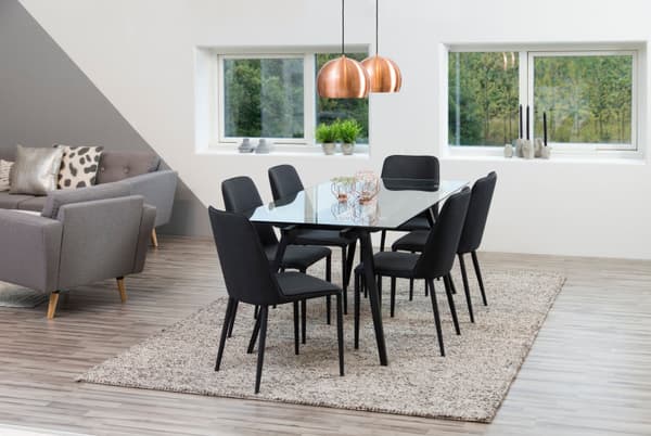 Mie spisebord 90 x 180 cm med glasplade og sort stel.