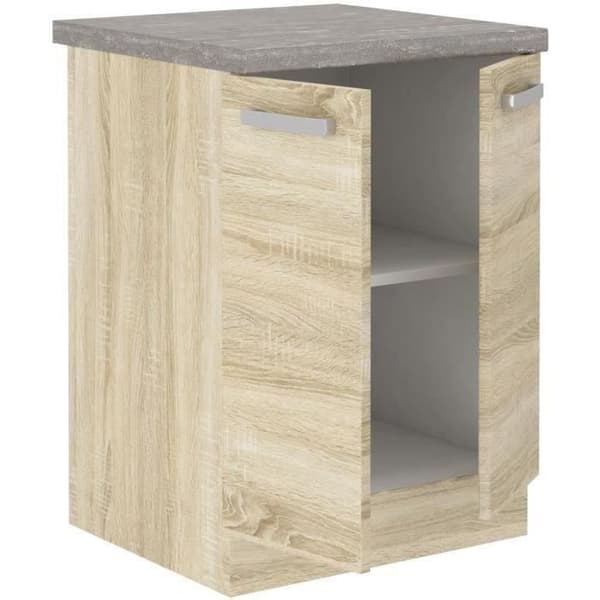 Lågt skåp med 2 gångjärnsdörrar - Sonoma ekdekor - B 60 x D 51,6 x H 85 cm - LASSEN