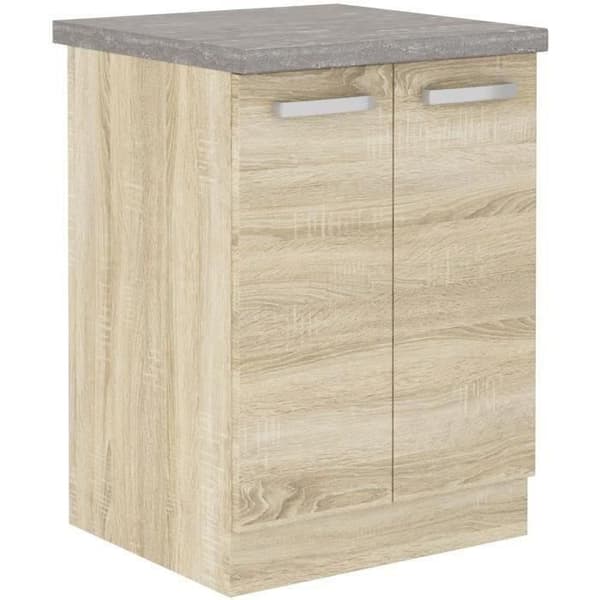 Lågt skåp med 2 gångjärnsdörrar - Sonoma ekdekor - B 60 x D 51,6 x H 85 cm - LASSEN