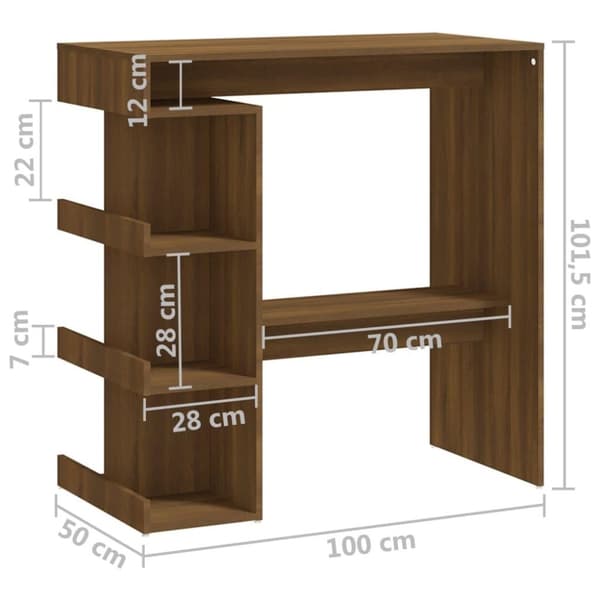 vidaXL barbord m. opbevaringsstativ 100x50x101,5 cm spånplade brunt eg