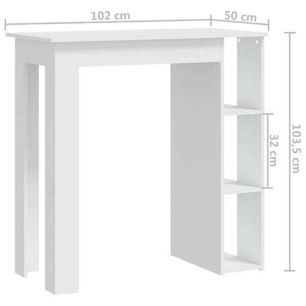 vidaXL Barbord med hylle hvit 102x50x103,5 cm sponplate