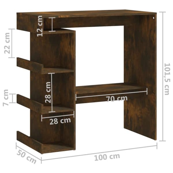 vidaXL Barbord med hyllor rökfärgad ek 100x50x101,5 cm spånskiva