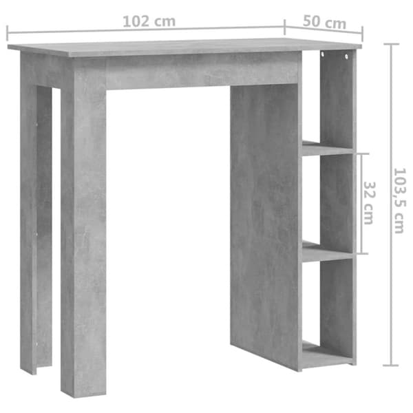 vidaXL Barbord med hylla betonggrå 102x50x103,5 cm spånskiva