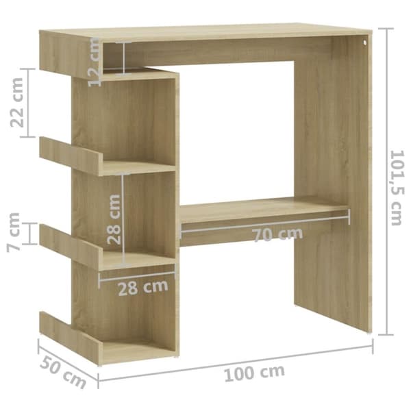 vidaXL Barbord med hyllor sonoma-ek 100x50x101,5 cm konstruerat trä