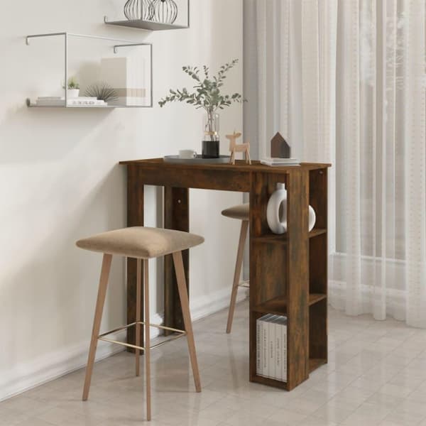 vidaXL barbord m. hylde 102x50x103,5 cm spånplade røget eg