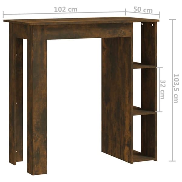vidaXL barbord m. hylde 102x50x103,5 cm spånplade røget eg