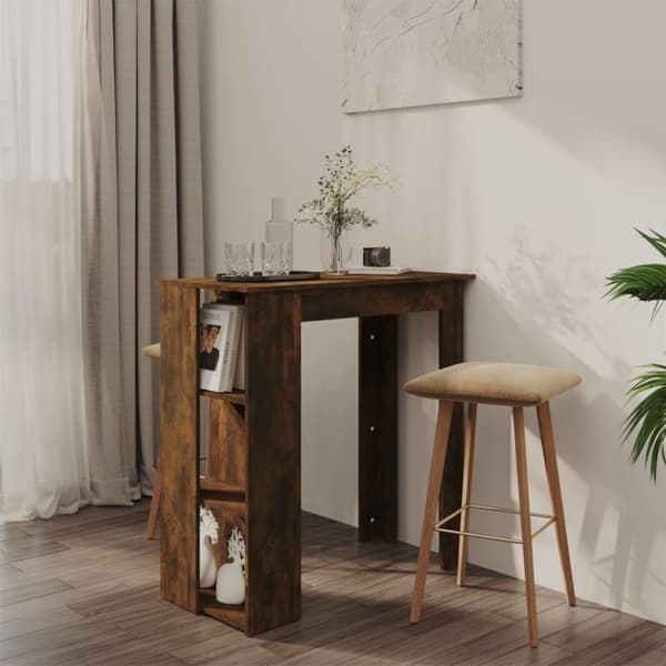 vidaXL barbord m. hylde 102x50x103,5 cm spånplade røget eg