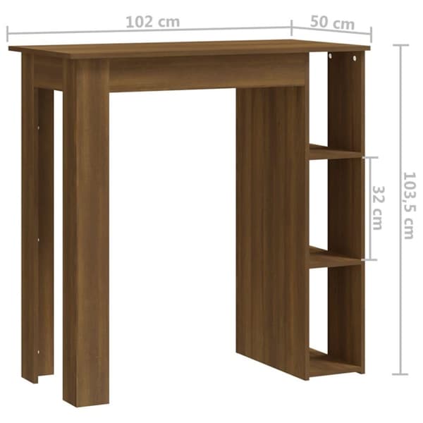 vidaXL Barbord med hylle brun eik 102x50x103,5 cm