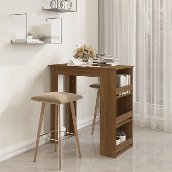 vidaXL Barbord med förvaringshyllor brun ek 102x50x103,5 cm spånskiva