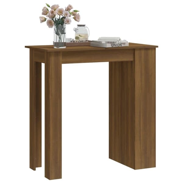 vidaXL barbord m. opbevaringsstativ 102x50x103,5 cm spånplade brunt eg