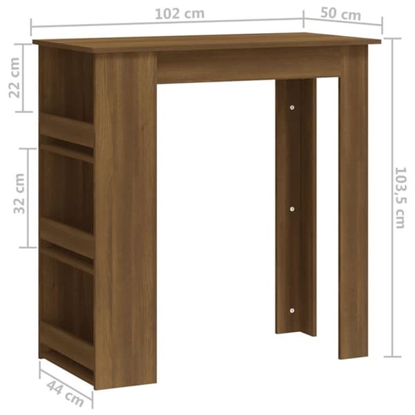 vidaXL barbord m. opbevaringsstativ 102x50x103,5 cm spånplade brunt eg