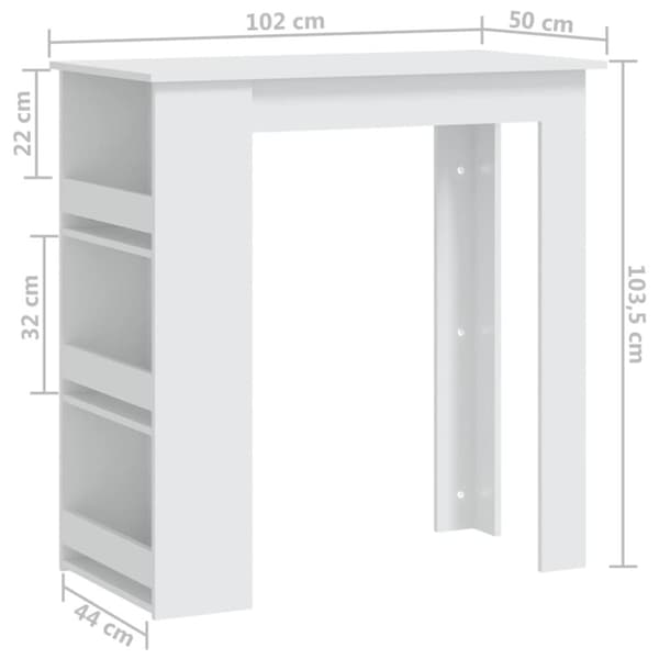 vidaXL barbord med opbevaringsstativ 102x50x103,5 cm spånplade hvid