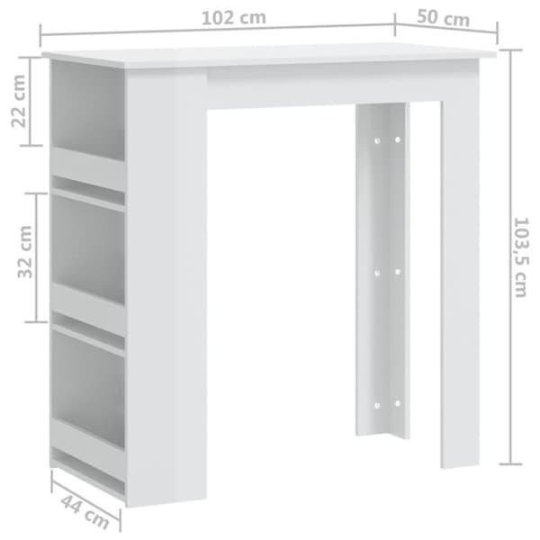 vidaXL barbord med opbevaringsstativ 102x50x103,5 cm hvid højglans