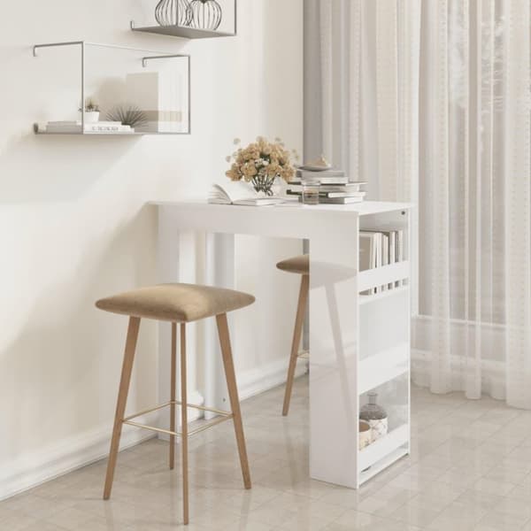vidaXL barbord med opbevaringsstativ 102x50x103,5 cm hvid højglans