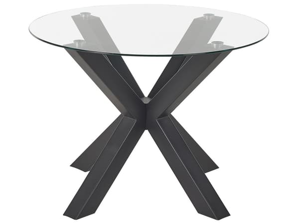 Ruokapöytä musta lasia 100 x 75 cm pyöreä metallijalat moderni tyyli