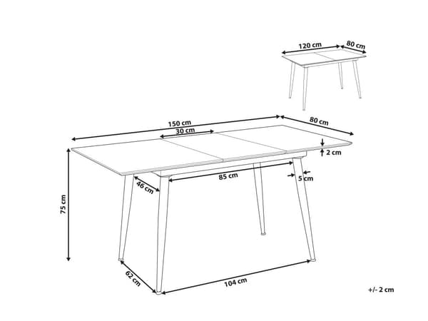 Ruokapöytä valkoinen marmorikuvio 120/150 x 80 x 75 cm MDF-levy rauta 4-6 hlö jatkettava suorakulmio