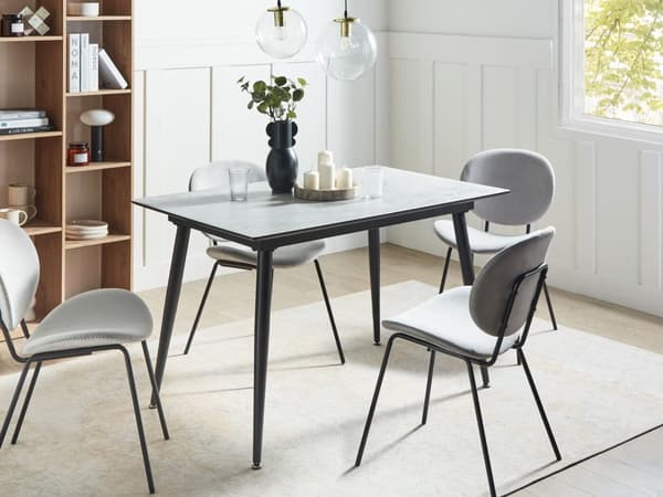 Ruokapöytä valkoinen marmorikuvio 120/150 x 80 x 75 cm MDF-levy rauta 4-6 hlö jatkettava suorakulmio