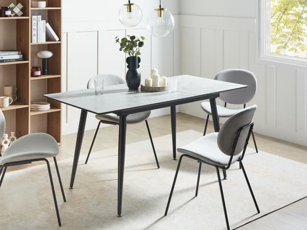 Ruokapöytä valkoinen marmorikuvio 120/150 x 80 x 75 cm MDF-levy rauta 4-6 hlö jatkettava suorakulmio