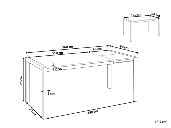 Matbord Svart Metall 120/160 x 80 cm Traditionell Design Utdragbart Glansig Lackerad Finish