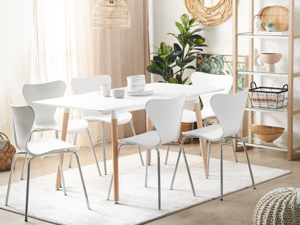 Matbord Vit med Ljus trä MDF Bokträ Ben 120-150 cm Utdragbart Vardagsrum 4 Personer