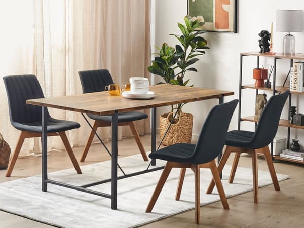 Matbord Mörk Trä Topp Svarta Metallben 160 x 80 cm 4-sits Rektangulär Industriell