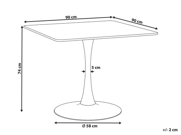 Matbord Ljust Trä med Svart MDF Skiva Metallbas 90 x 90 cm Industriell Kvadrat Köksbord