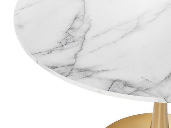 Matbord Vit Marmor med Guld MDF Skiva Metallbas 90 cm Industriell Runt Köksbord