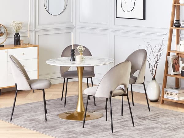 Matbord Vit Marmor med Guld MDF Skiva Metallbas 90 cm Industriell Runt Köksbord