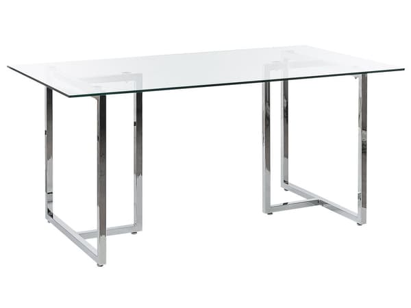 Ruokapöytä lasi/hopea 160 x 90 x 75 cm karkaistu lasi rauta 6 hengelle suorakulmainen