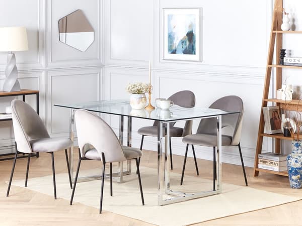 Matbord Silver Härdad Glasskiva Rektangulär 160 x 90 cm 6 Personer Kapacitet Modern Design