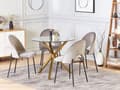 Miniatyrbild 2 av 5: Matbord Guld med Bordsskiva i Härdat Glas Rund ⌀ 90 cm 4 personer Modern design Kök Matsal