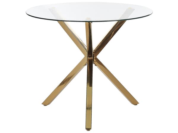 Matbord Guld med Bordsskiva i Härdat Glas Rund ⌀ 90 cm 4 personer Modern design Kök Matsal