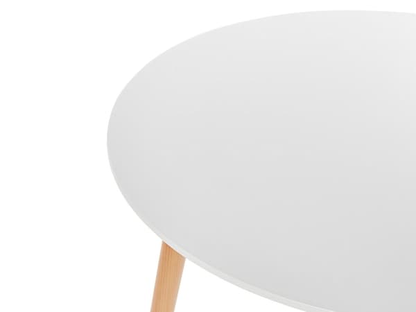 Spisebord Hvid MDF og Lyst Bøgetræ ⌀ 80 cm Rundt 4 Personers Kaffebord Stue Køkken Indretning Koniske Ben Dupper Overfladebeskyttelse