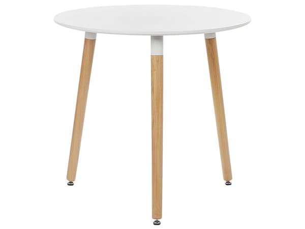 Spisebord Hvid MDF og Lyst Bøgetræ ⌀ 80 cm Rundt 4 Personers Kaffebord Stue Køkken Indretning Koniske Ben Dupper Overfladebeskyttelse