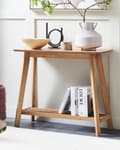 Pikkukuva 2 / 8: Konsolipöytä vaalea puu 90 x 75 x 40 cm MDF-levy kumipuu hylly suorakulmainen