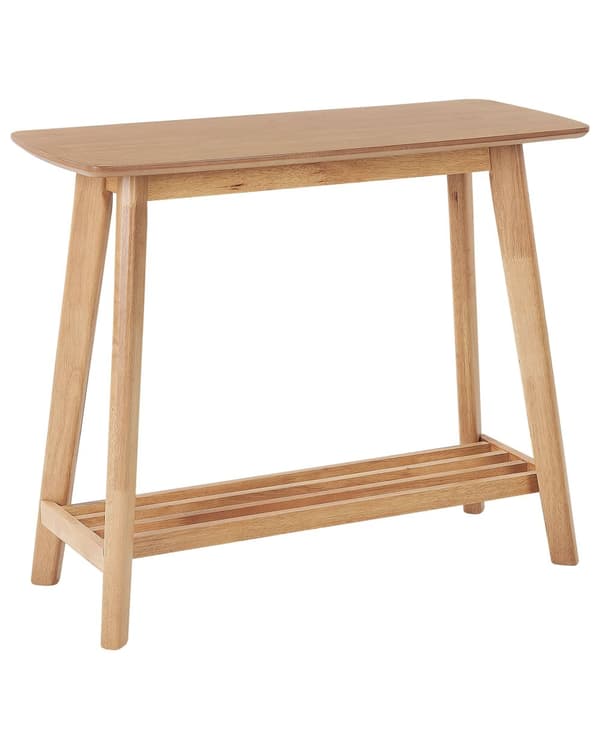Konsolipöytä vaalea puu 90 x 75 x 40 cm MDF-levy kumipuu hylly suorakulmainen