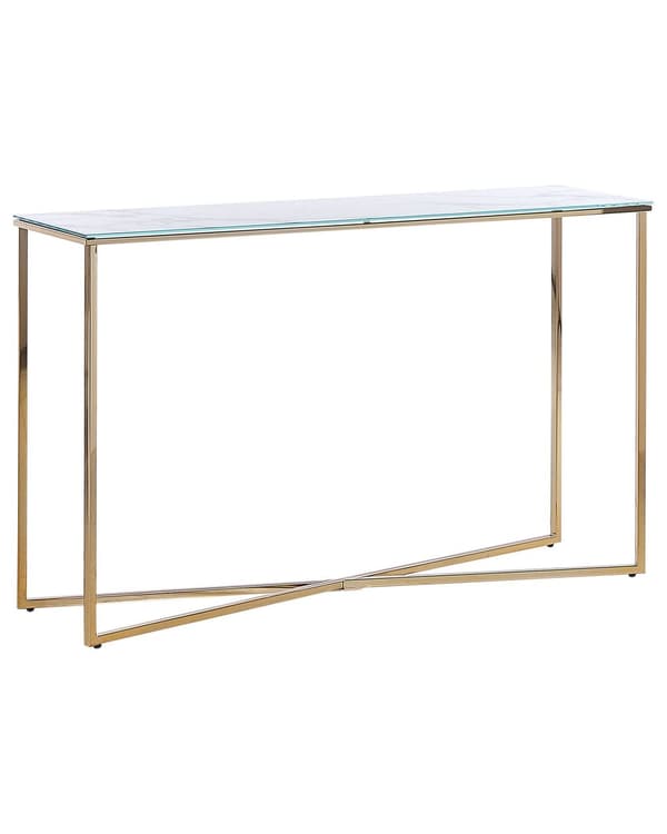 Konsolbord Vit Guld Härdat Glas Stål Marmor Effekt Glam Modern Vardagsrum Sovrum Hall
