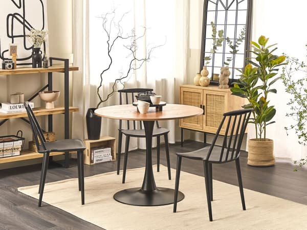 Lyst træ Rundt Bistrobord 90 cm til Køkkenalrum Industriel Moderne Stil til 4 Personer