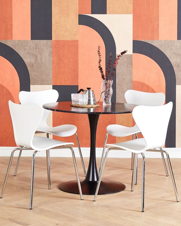 Marmor effekt Rundt Bistrobord 90 cm til Køkkenalrum Industriel Moderne Stil til 4 Personer