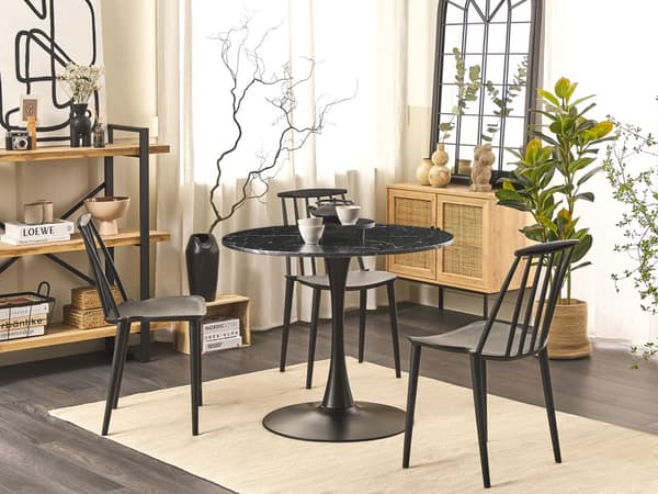 Marmor effekt Rundt Bistrobord 90 cm til Køkkenalrum Industriel Moderne Stil til 4 Personer