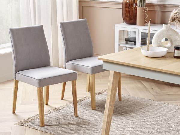 Ruokapöytä vaalea kumipuu harmaa 150 x 90 cm neliskulmainen 4 hengelle skandinaavinen tyyli