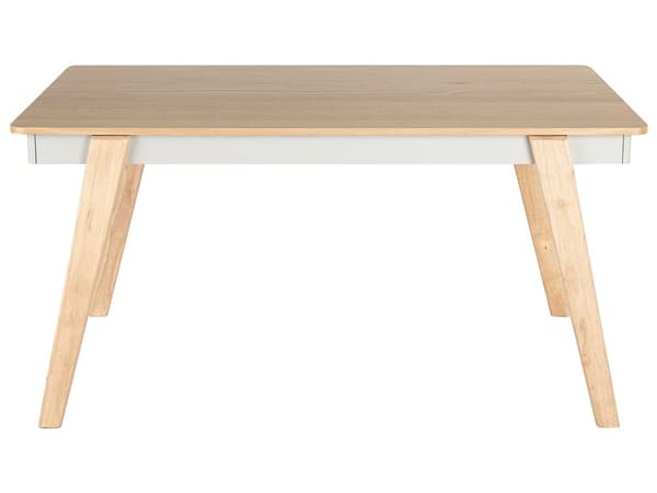 Ruokapöytä vaalea kumipuu harmaa 150 x 90 cm neliskulmainen 4 hengelle skandinaavinen tyyli