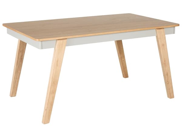 Ruokapöytä vaalea kumipuu harmaa 150 x 90 cm neliskulmainen 4 hengelle skandinaavinen tyyli