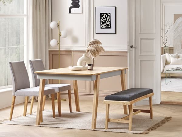 Matbord ljust trä Gummiträ 150 x 90 cm Rektangulärt för 4 personer Skandinavisk Traditionell Matsal