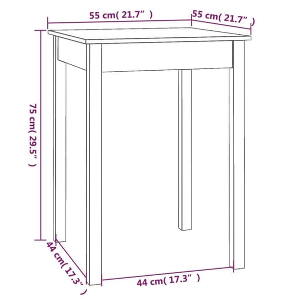 vidaXL Spisebord 55x55x75 cm heltre furu